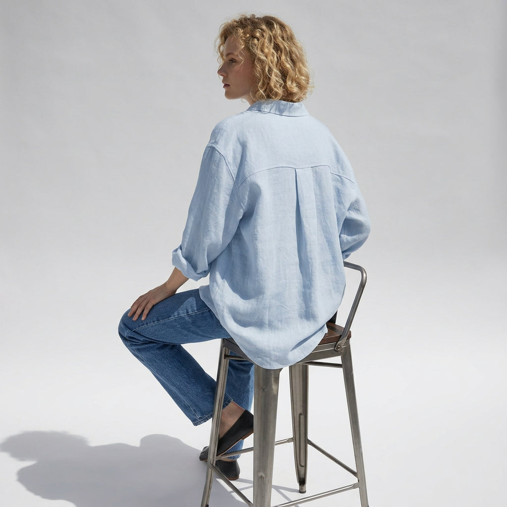 Linen Atelier Shirt in Powder Blue