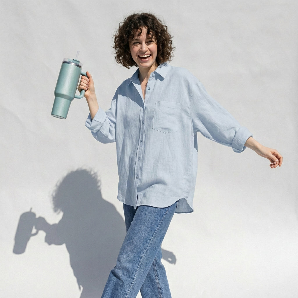 Linen Atelier Shirt in Powder Blue
