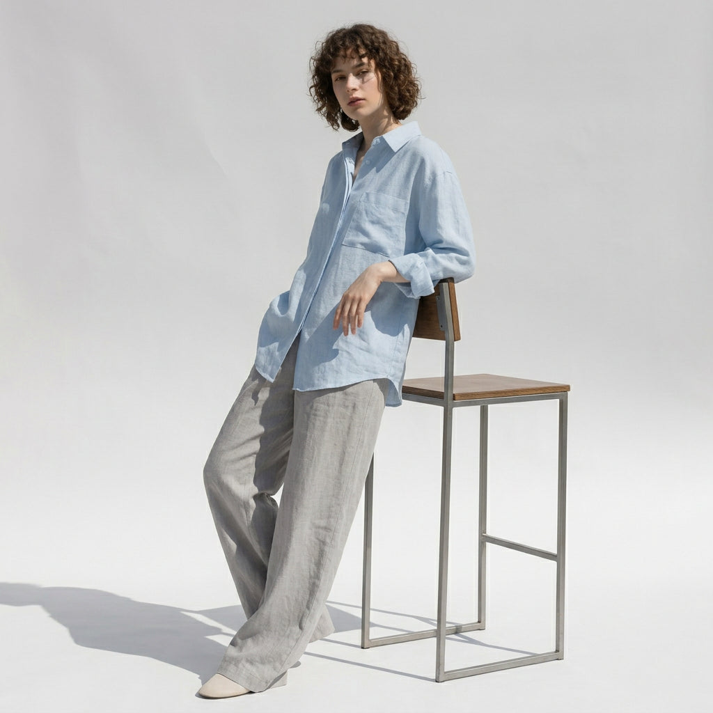 Linen Atelier Shirt in Powder Blue