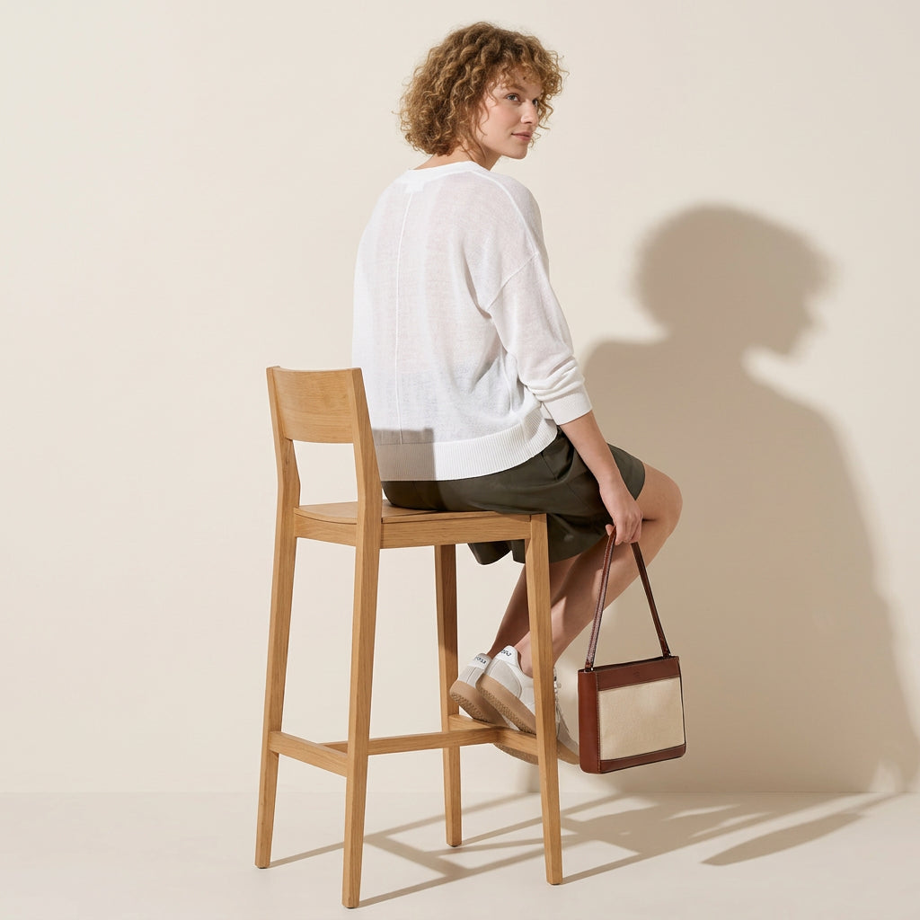 V-Neck Linen Top in Sheer White
