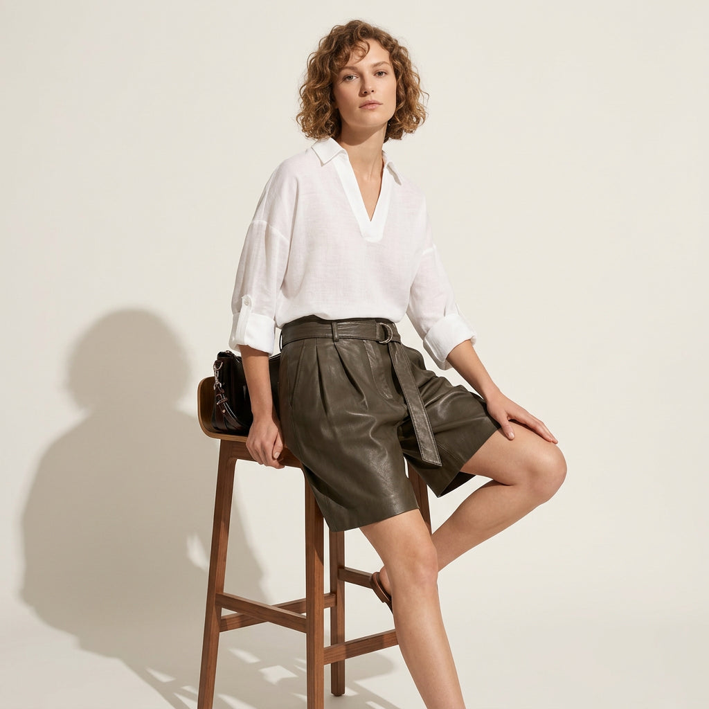 V-Neck Linen Top in Sheer White