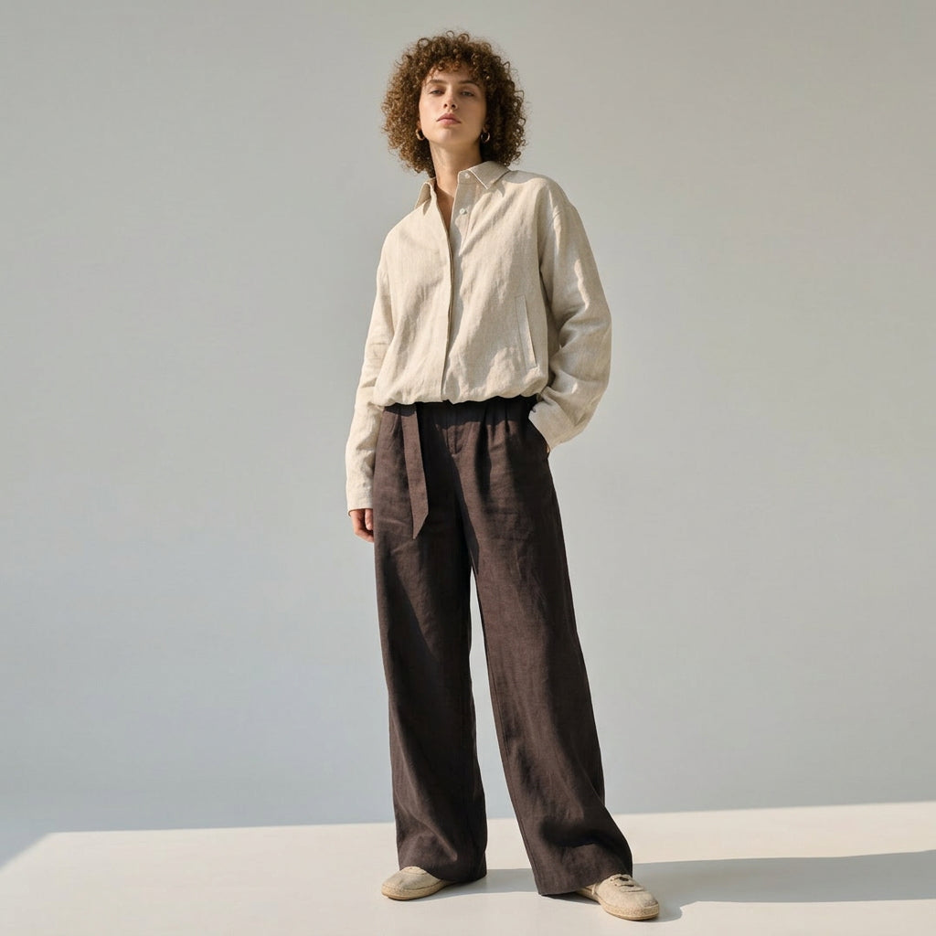 Linen Overshirt Jacket in Oat Beige
