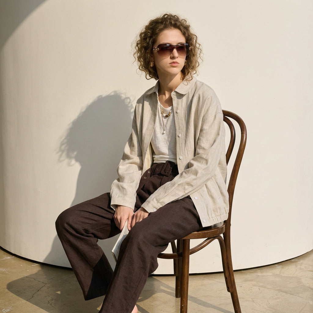 Linen Overshirt Jacket in Oat Beige