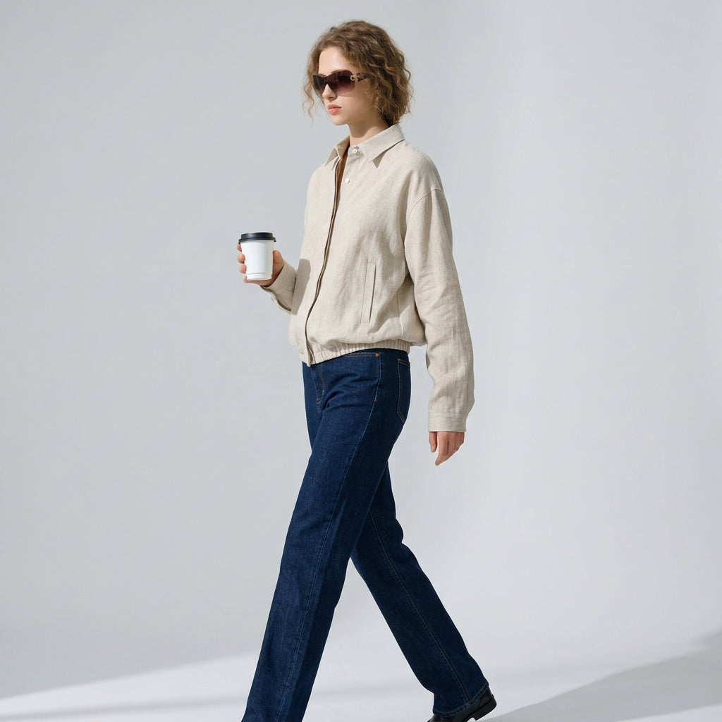 Linen Overshirt Jacket in Oat Beige