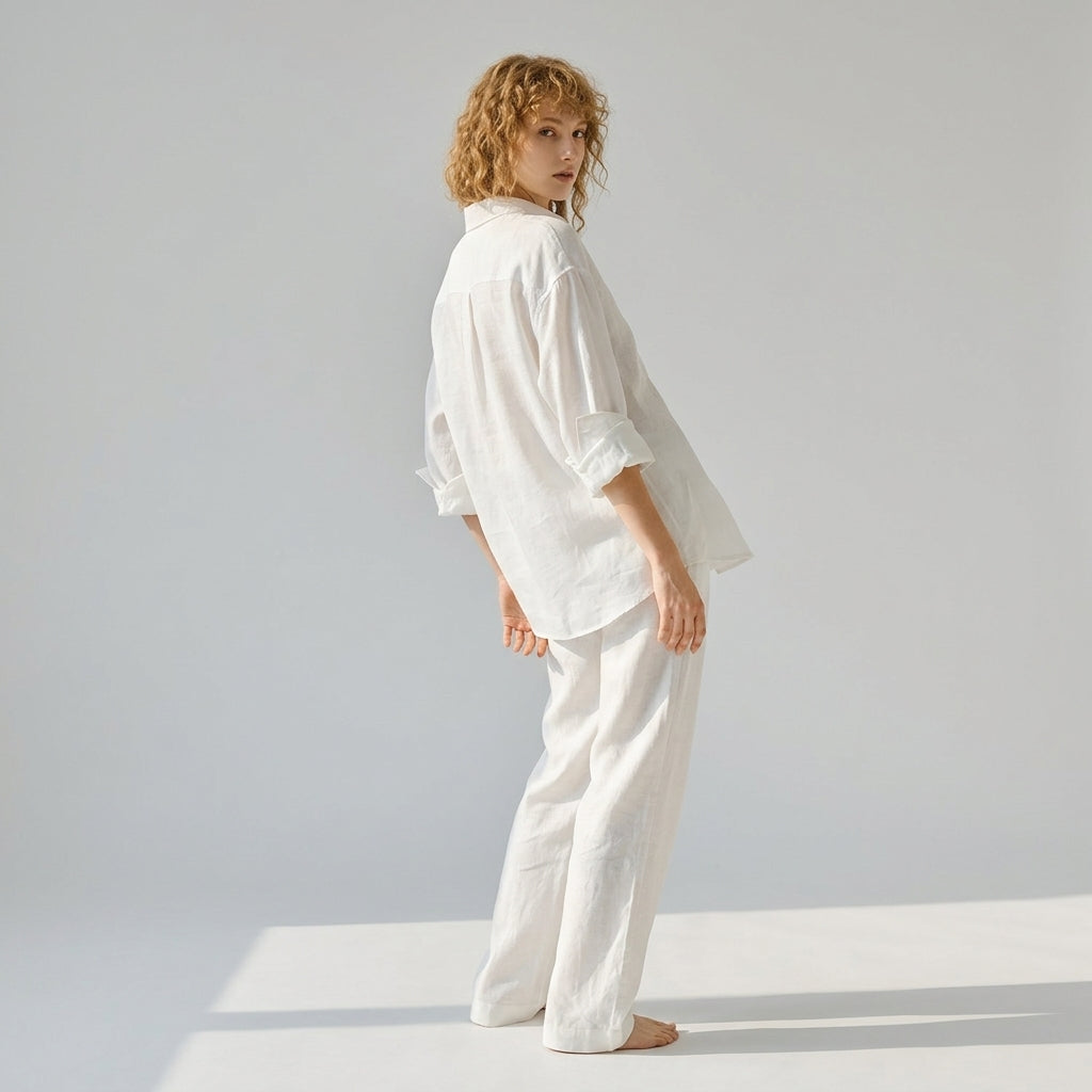 Embroidered Linen Shirt in Soft White - WHITE