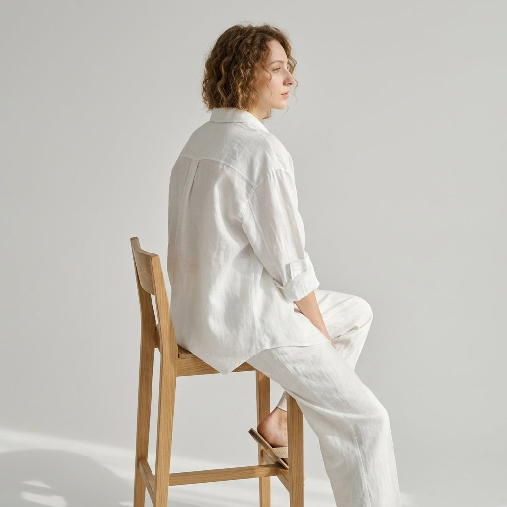 Embroidered Linen Shirt in Soft White - WHITE