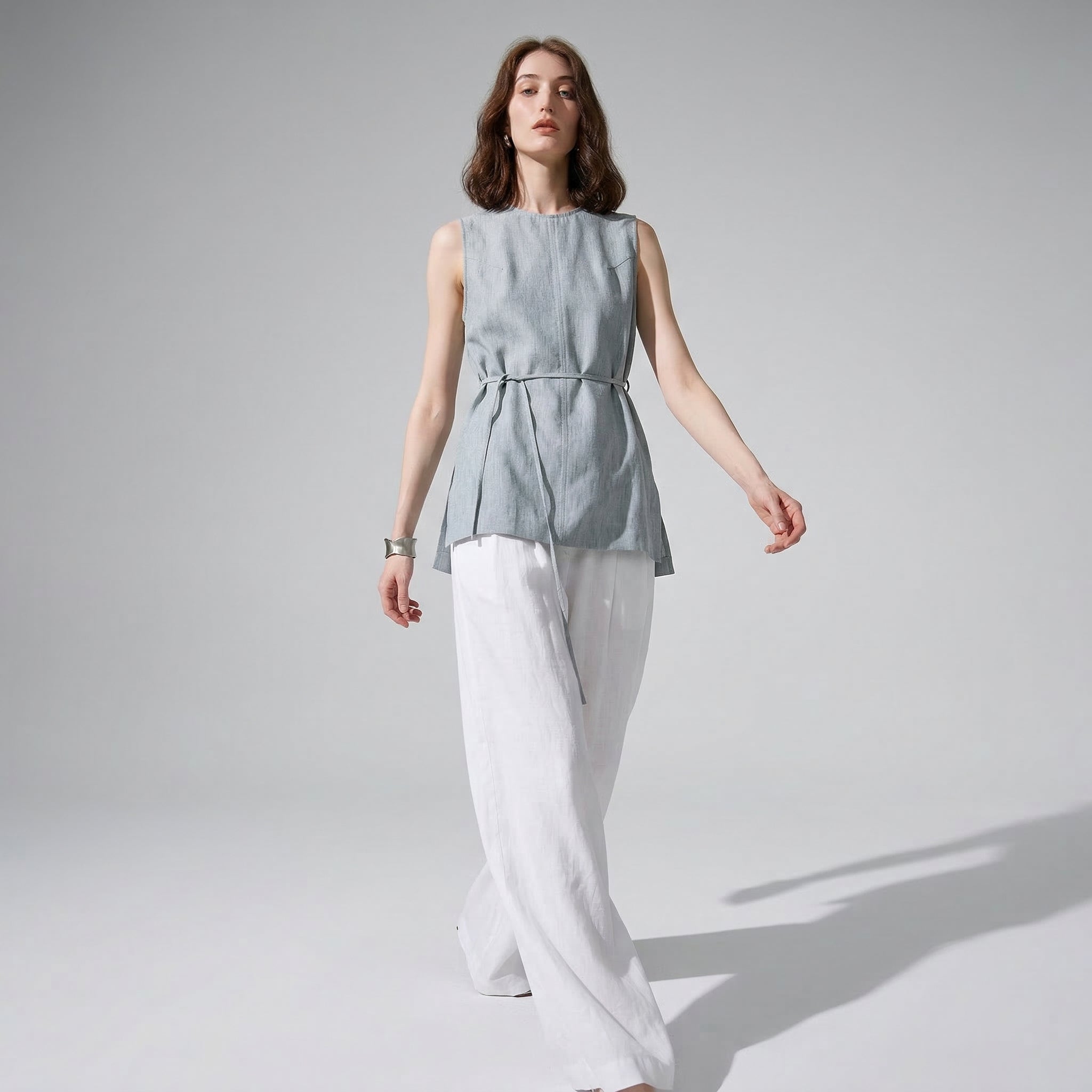 Ease Tie Linen Top in Olive Sand