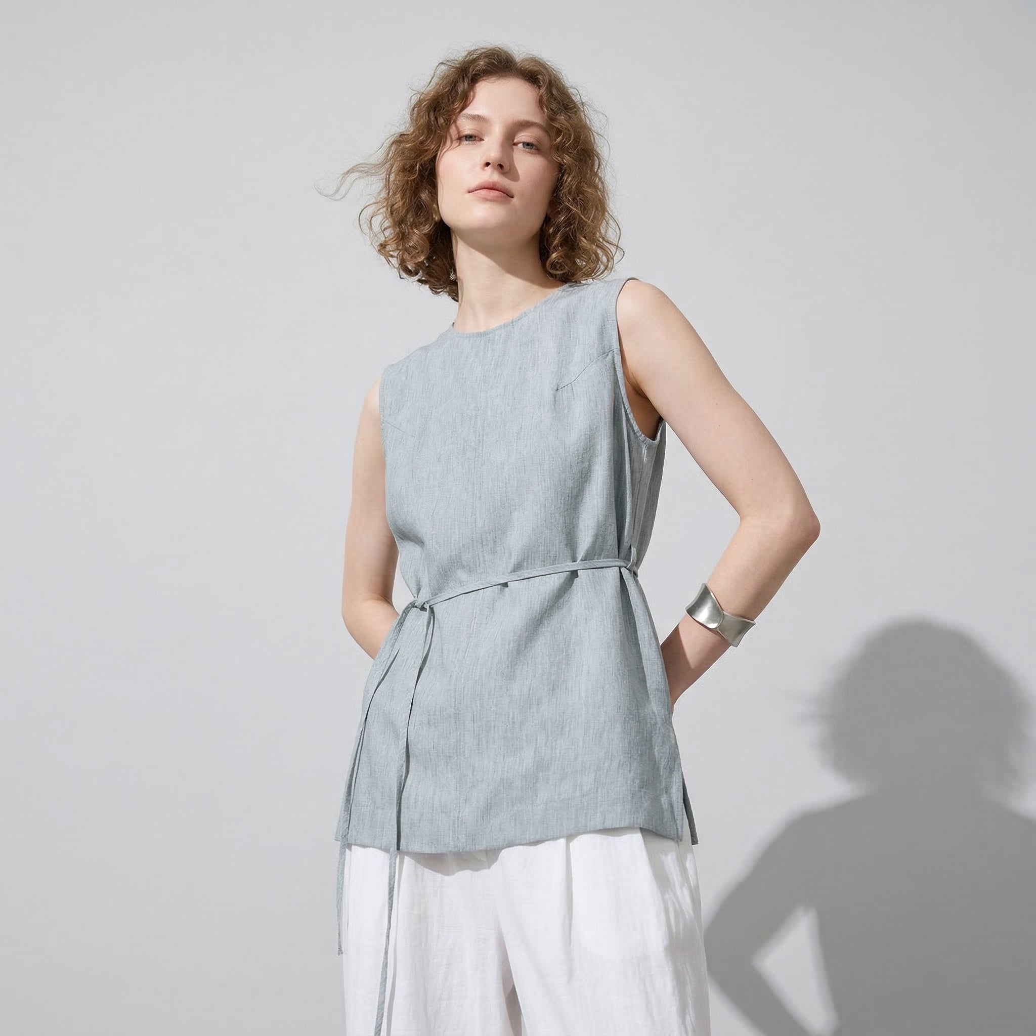 Ease Tie Linen Top in Olive Sand