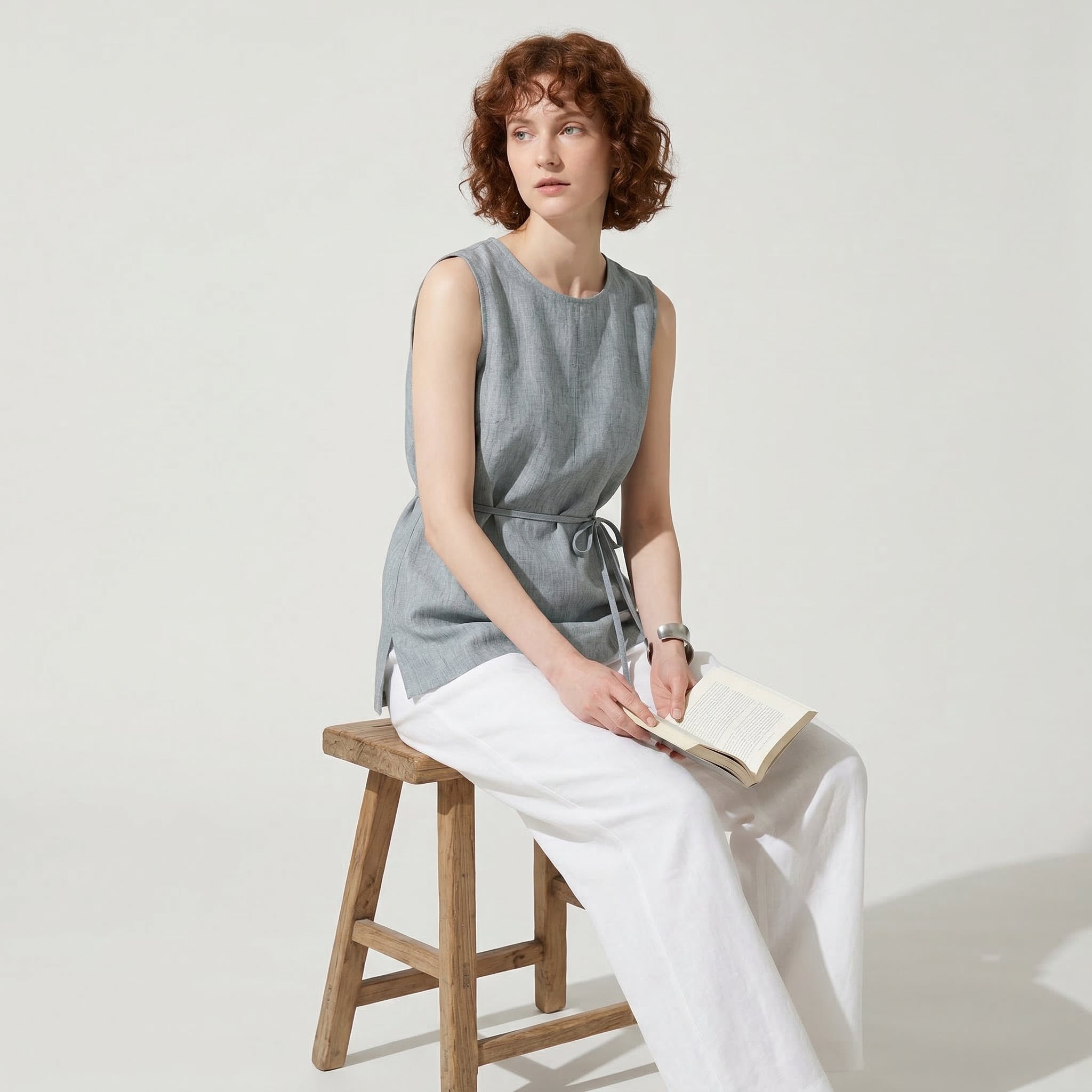 Ease Tie Linen Top in Olive Sand