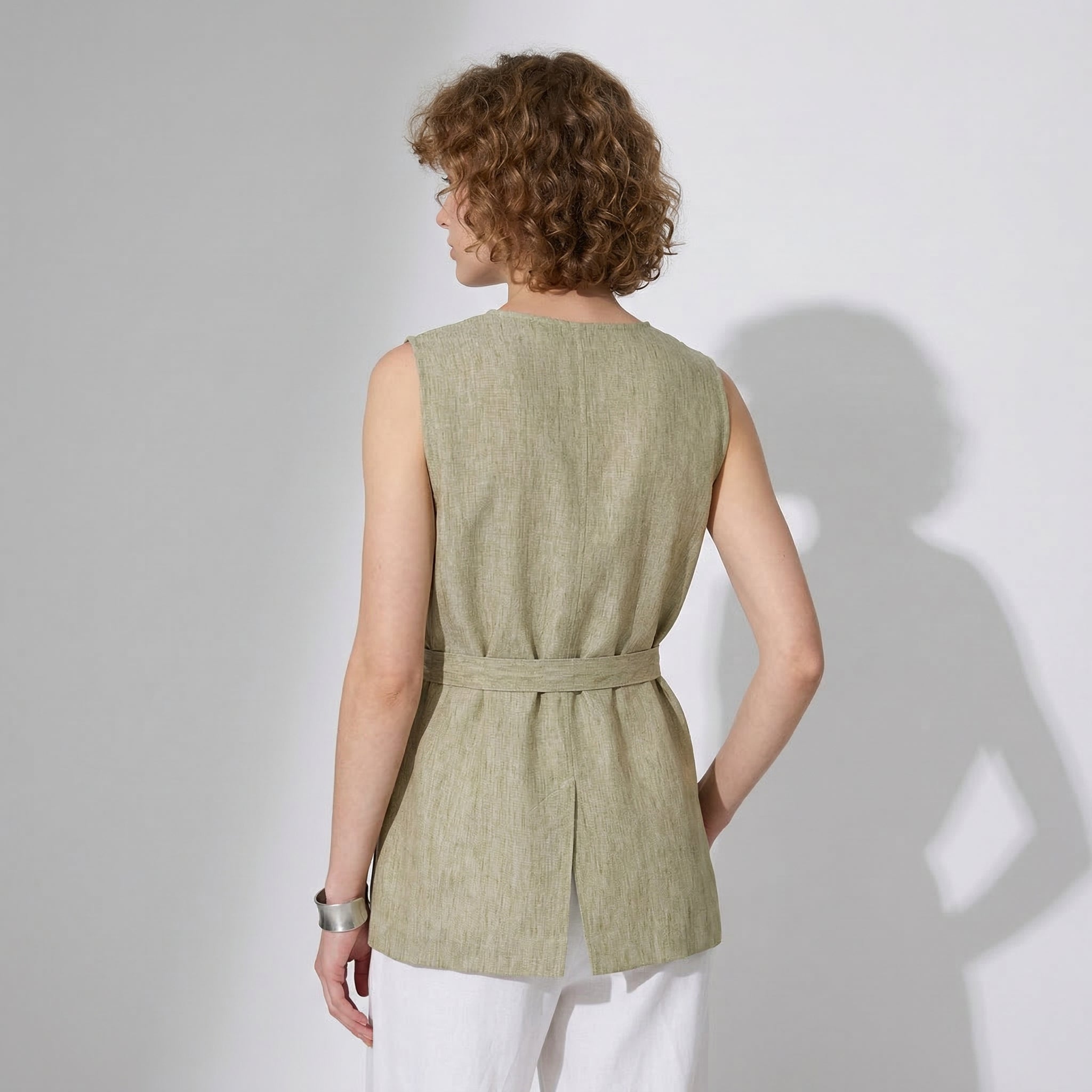 Ease Tie Linen Top in Stone Sage