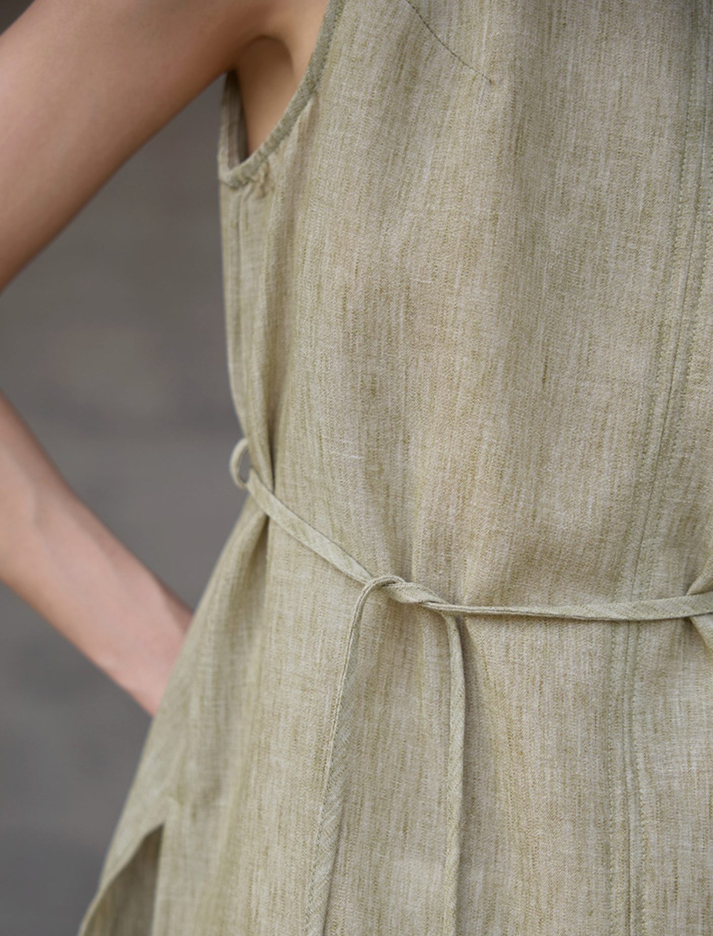 Ease Tie Linen Top in Stone Sage