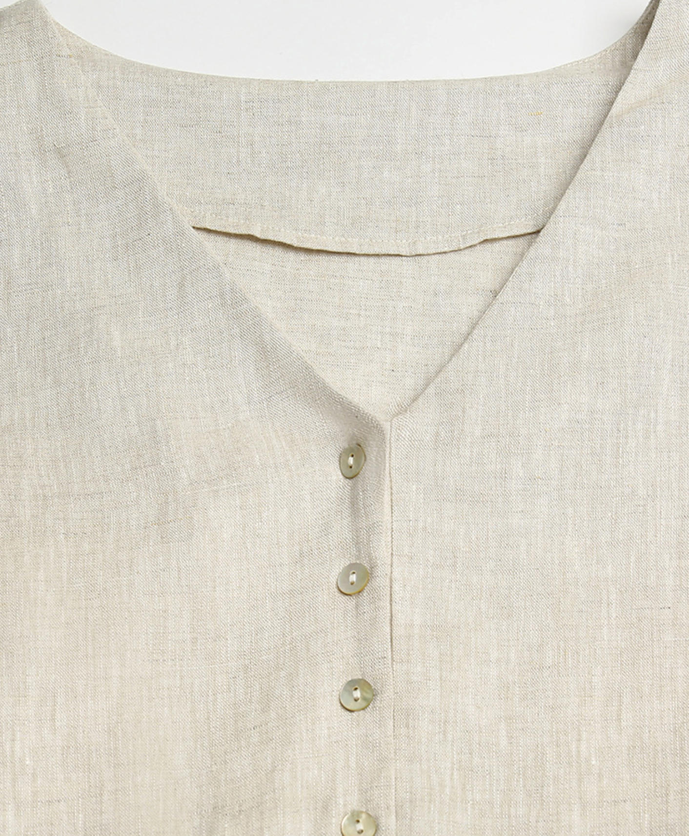 V-Neck Linen Top in Dune Beige