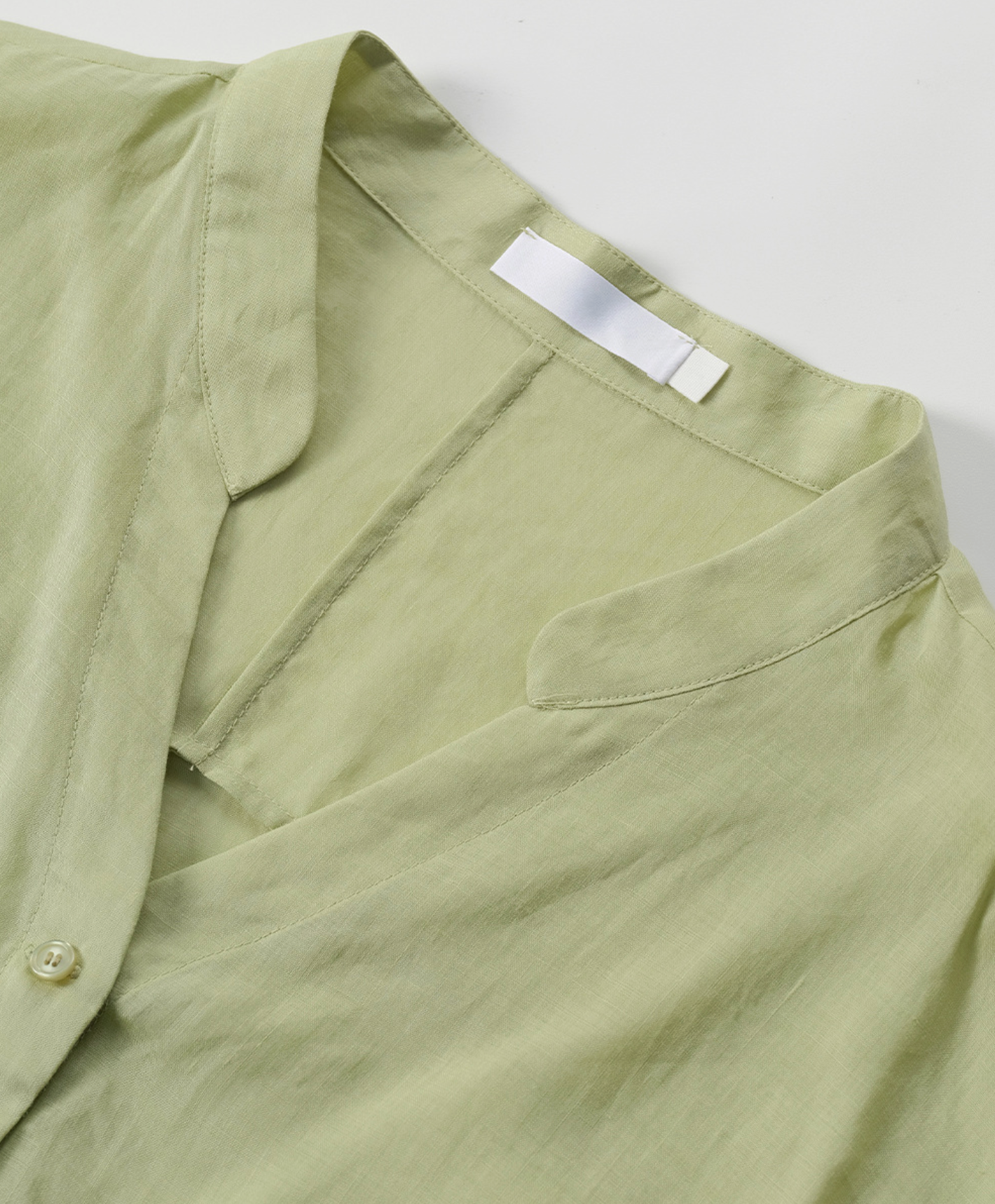 Ramie V-Neck Shirt in Soft Olive