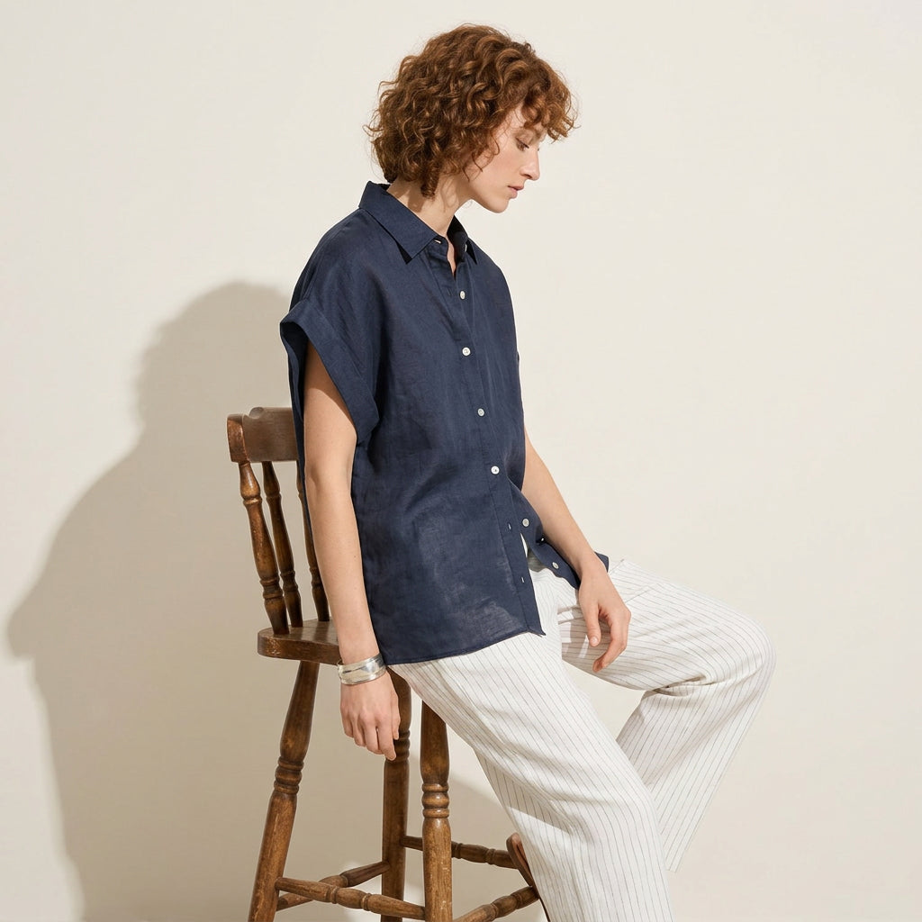 Linen Ease Shirt in Navy