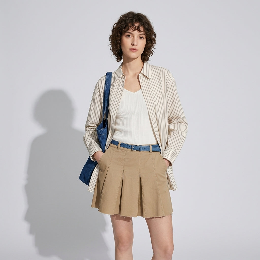 Striped Linen Shirt in Sand Beige