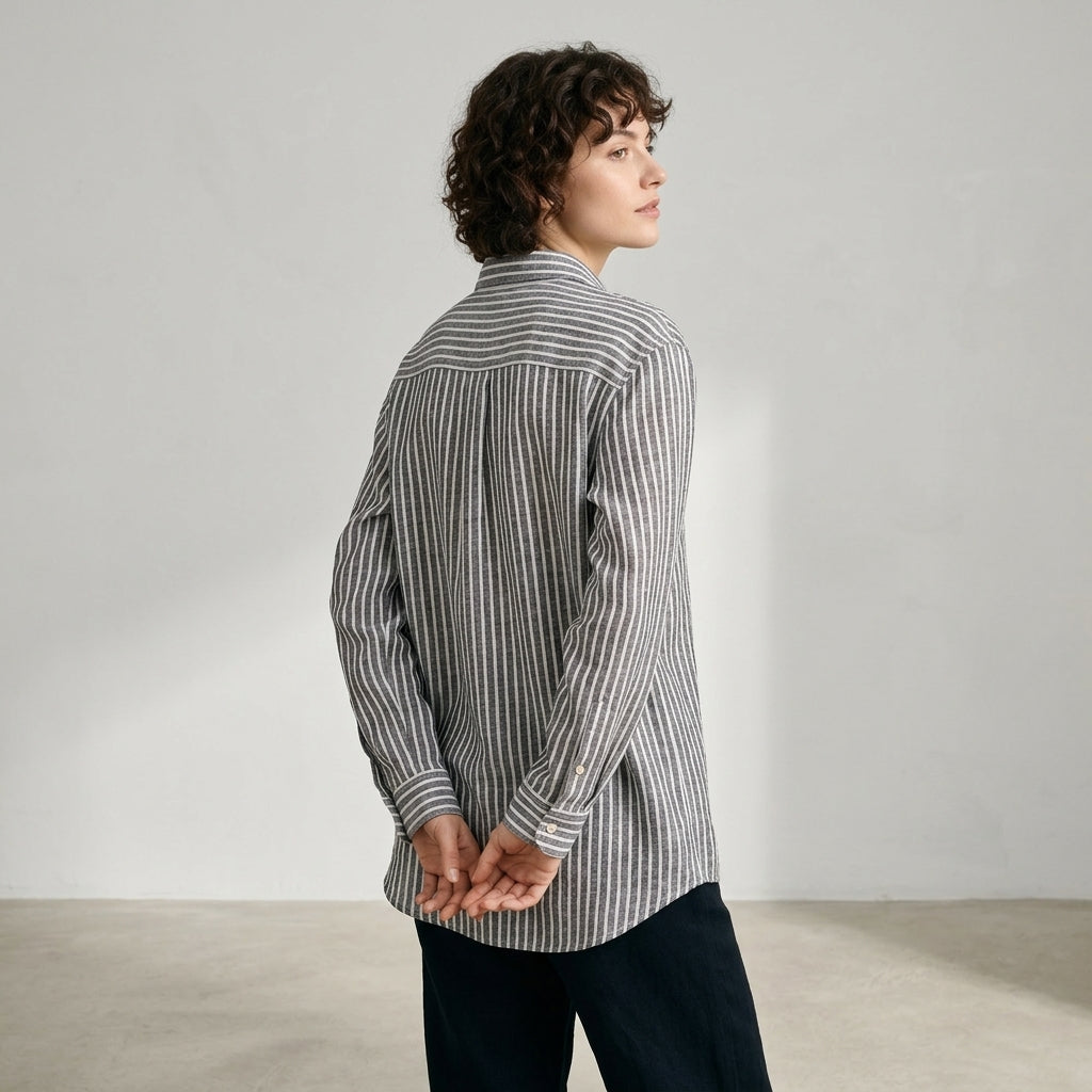 Striped Linen Shirt in Charcoal Grey