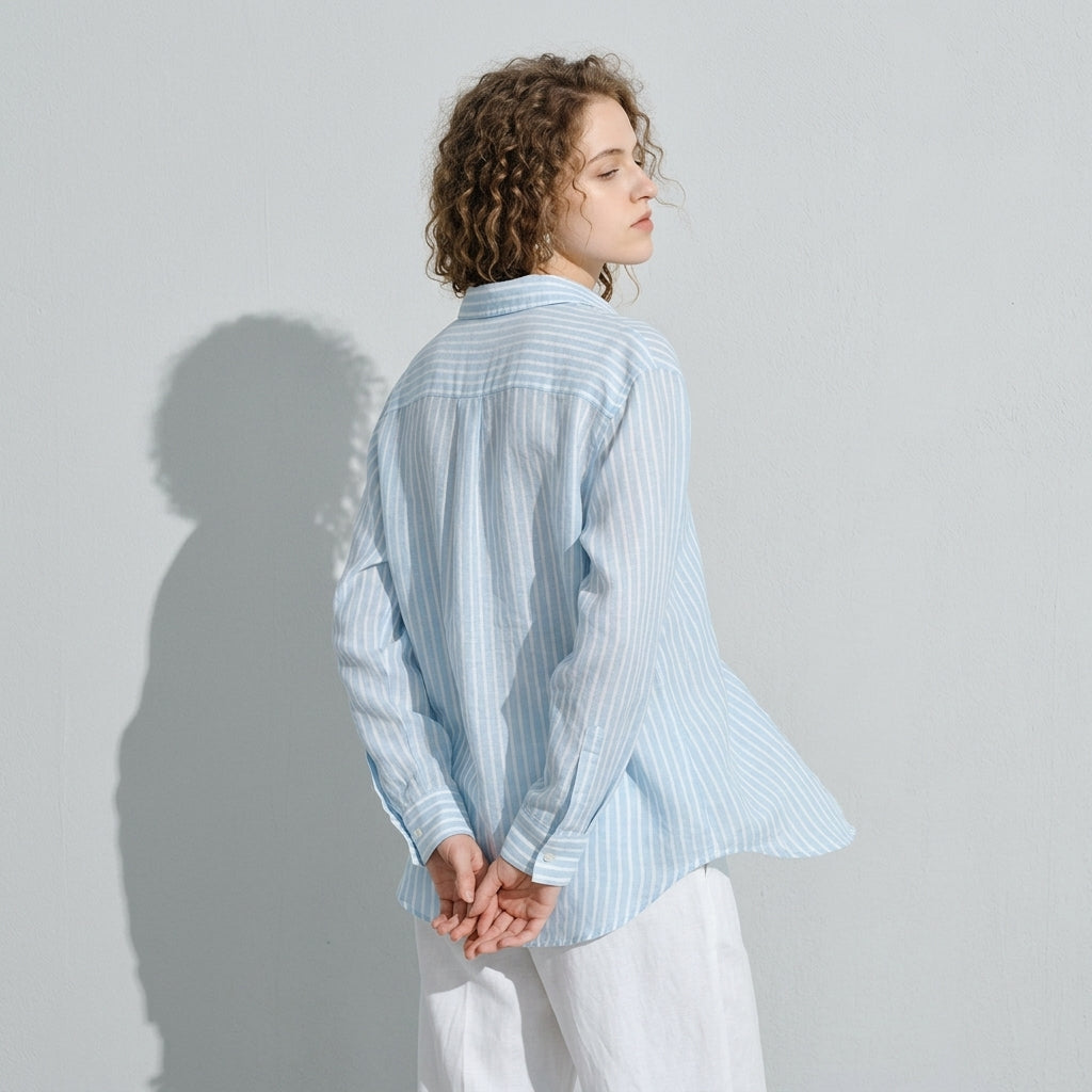 Striped Linen Shirt in Sky Blue