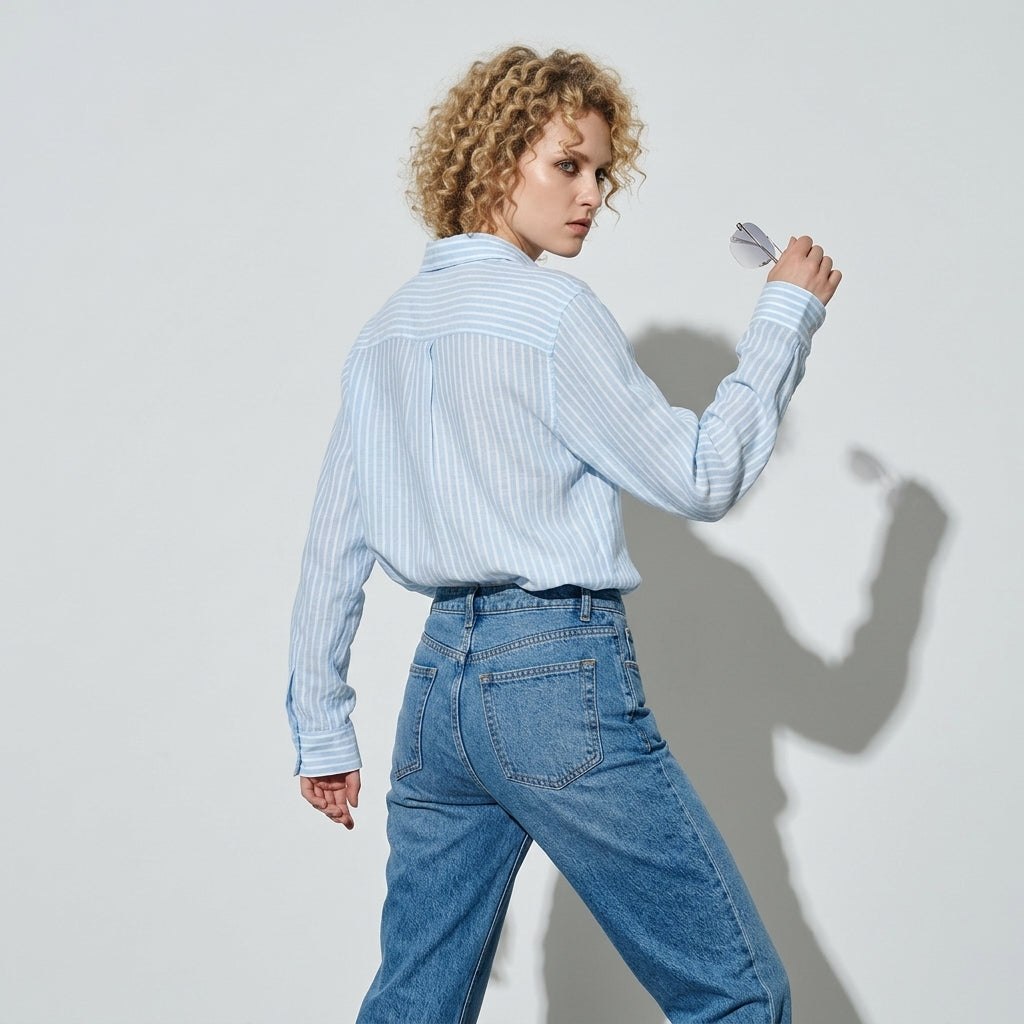 Striped Linen Shirt in Sky Blue