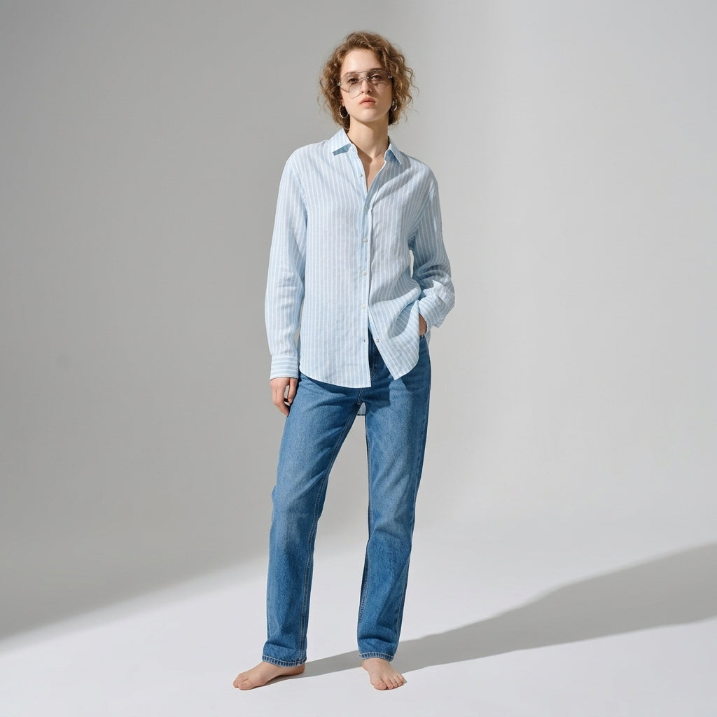 Striped Linen Shirt in Sky Blue