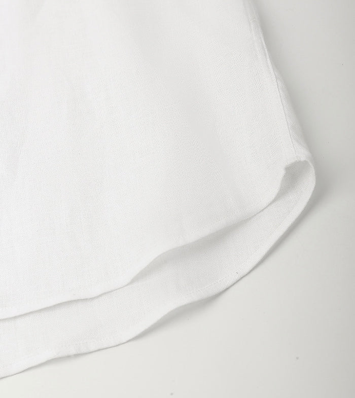 100 % Flax Linen Stand Collar Shirt for Men in White