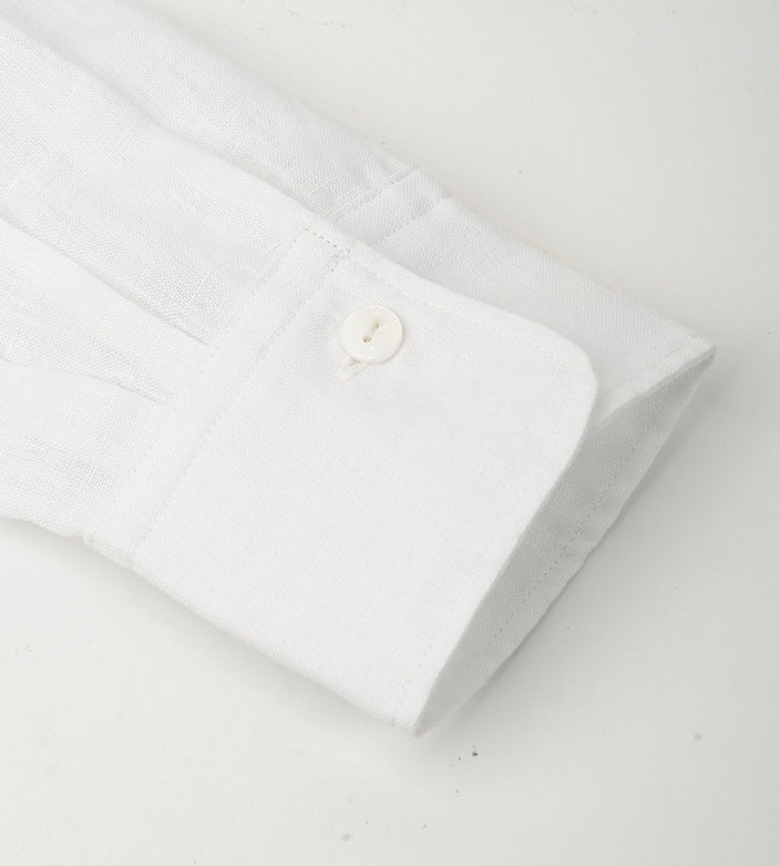 100 % Flax Linen Stand Collar Shirt for Men in White
