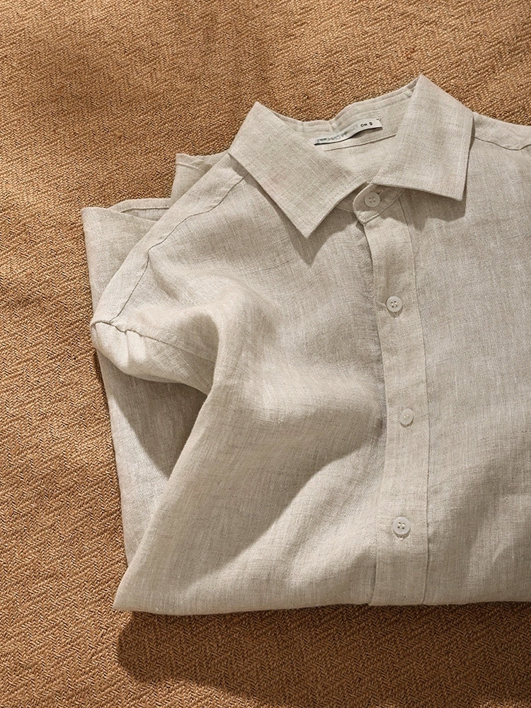 100 % Flax Linen Shirt for Men in Oatmeal Beige