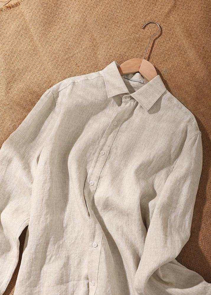 100 % Flax Linen Shirt for Men in Oatmeal Beige