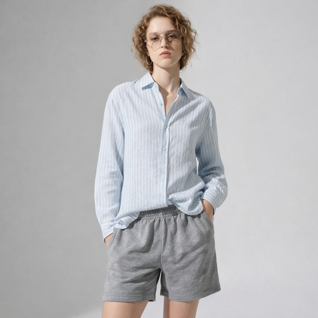 Striped Linen Shirt in Sky Blue