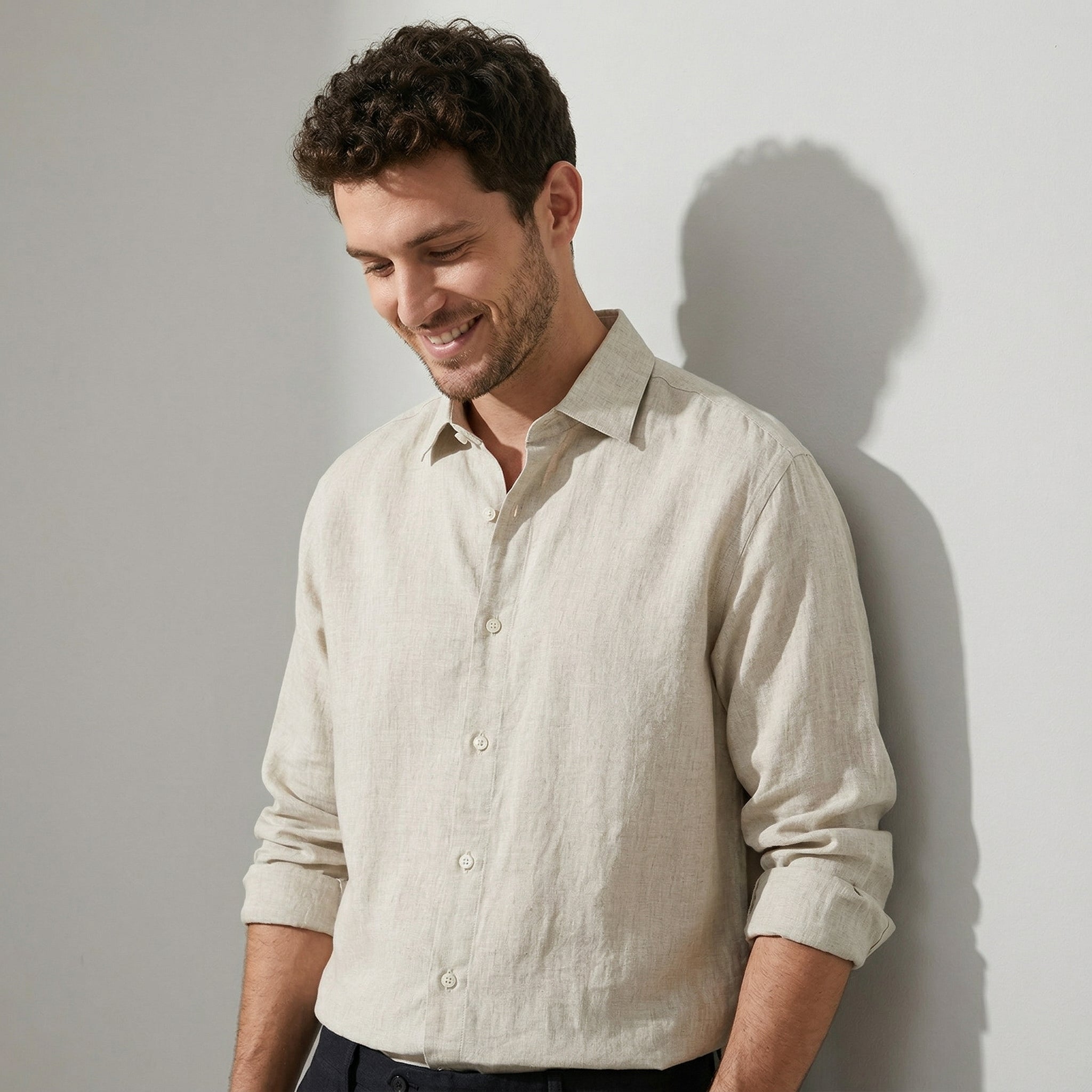 100 % Flax Linen Shirt for Men in Oatmeal Beige