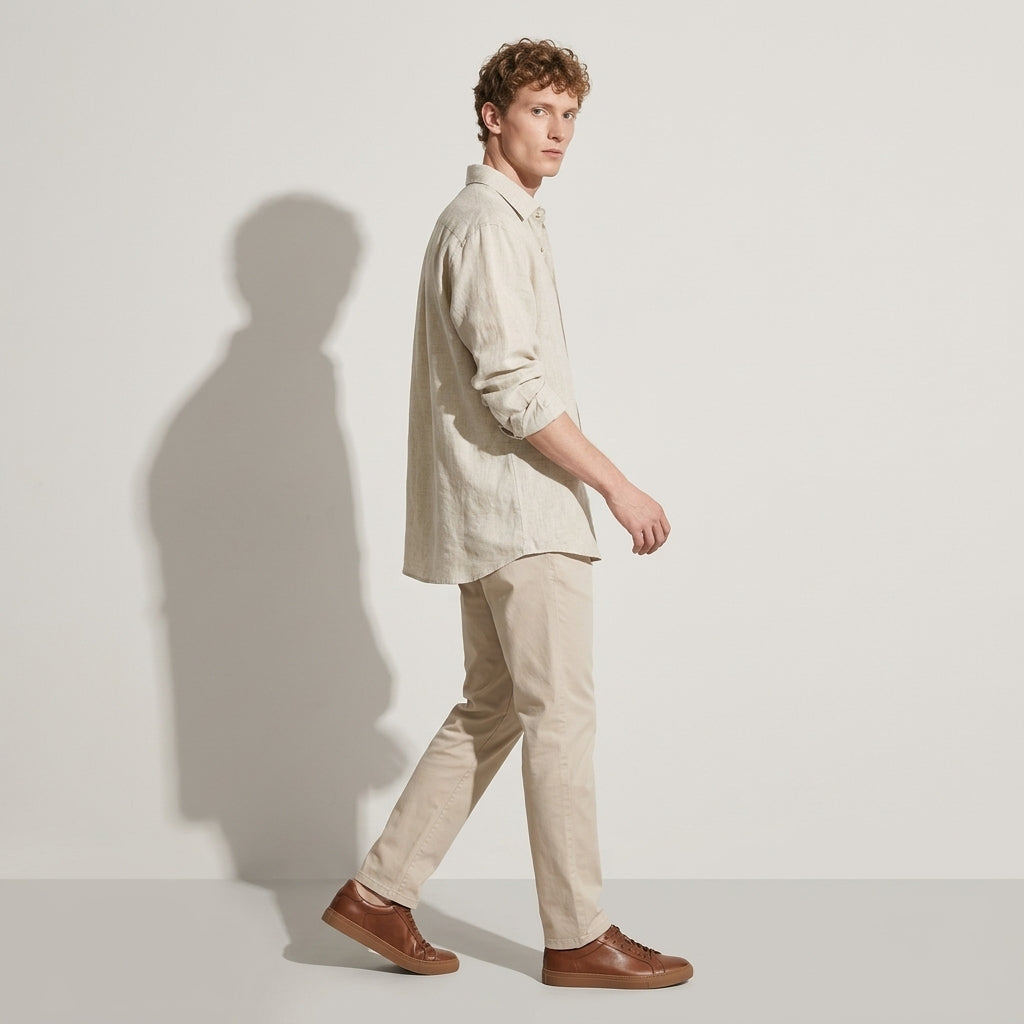 100 % Flax Linen Shirt for Men in Oatmeal Beige