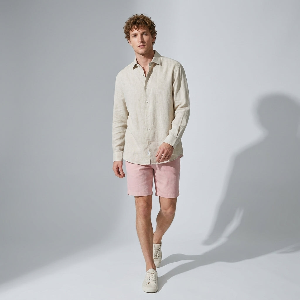 100 % Flax Linen Shirt for Men in Oatmeal Beige