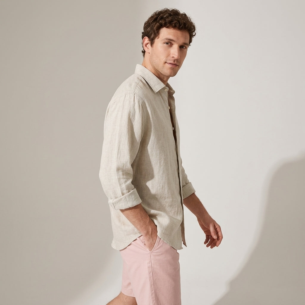 100 % Flax Linen Shirt for Men in Oatmeal Beige