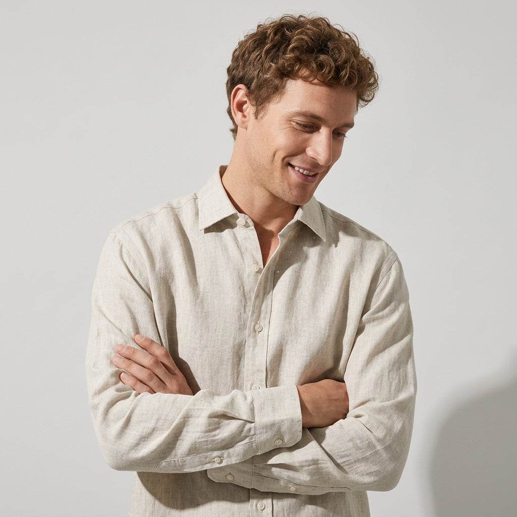 100 % Flax Linen Shirt for Men in Oatmeal Beige