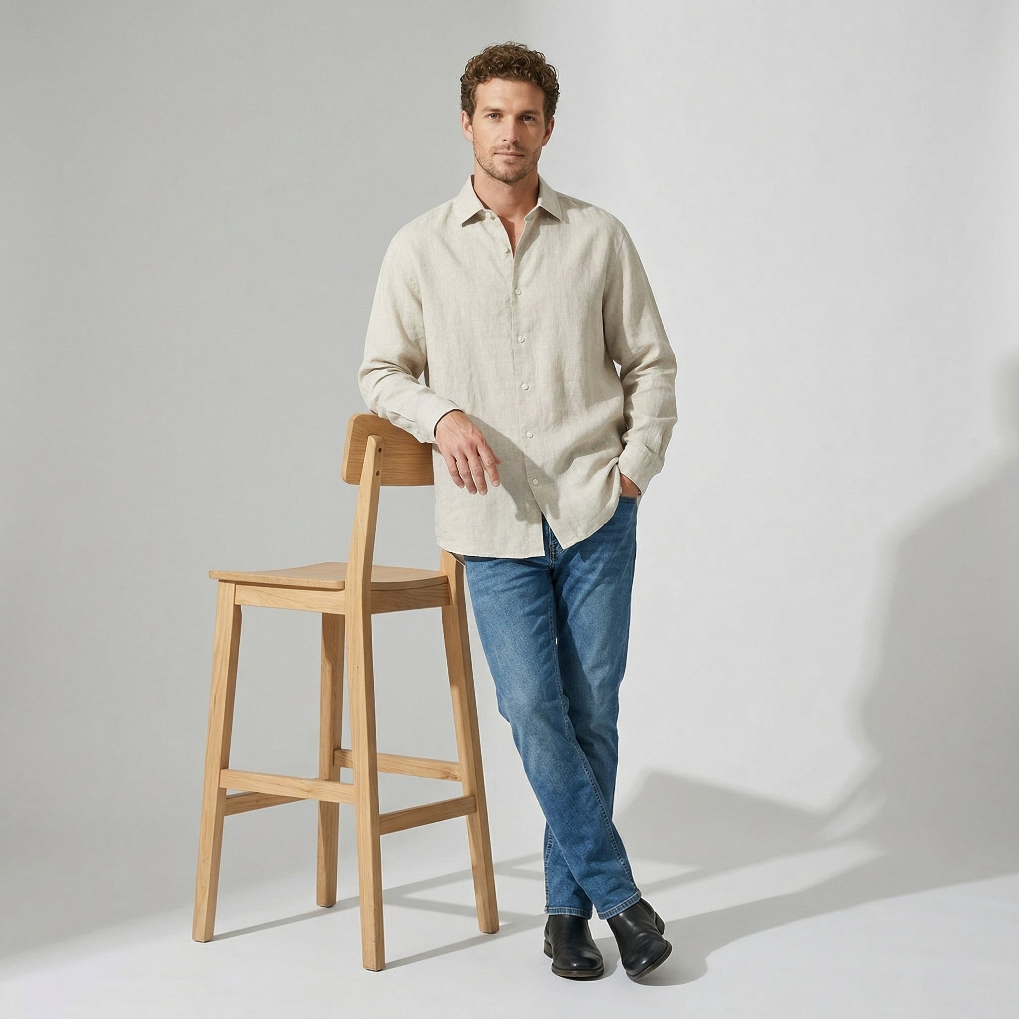 100 % Flax Linen Shirt for Men in Oatmeal Beige