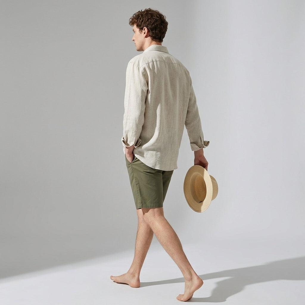 100 % Flax Linen Shirt for Men in Oatmeal Beige