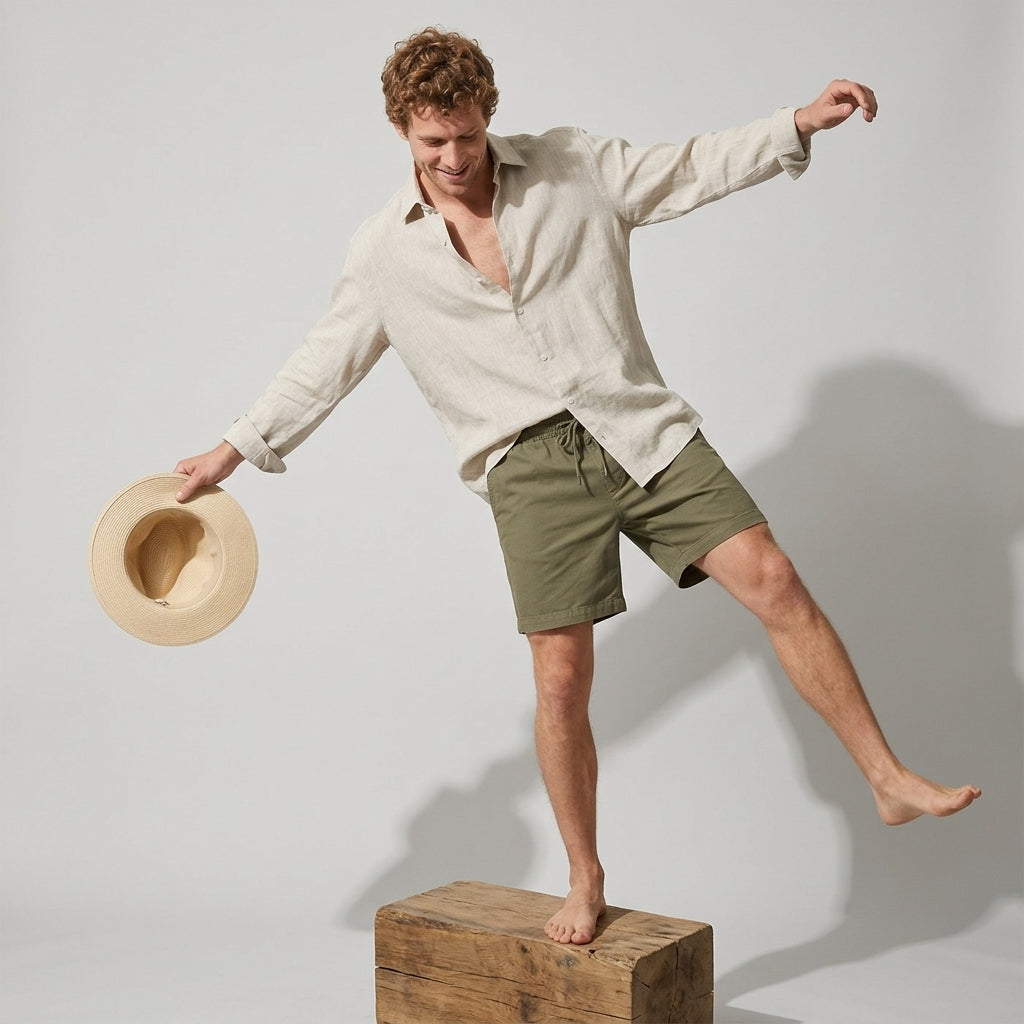 100 % Flax Linen Shirt for Men in Oatmeal Beige