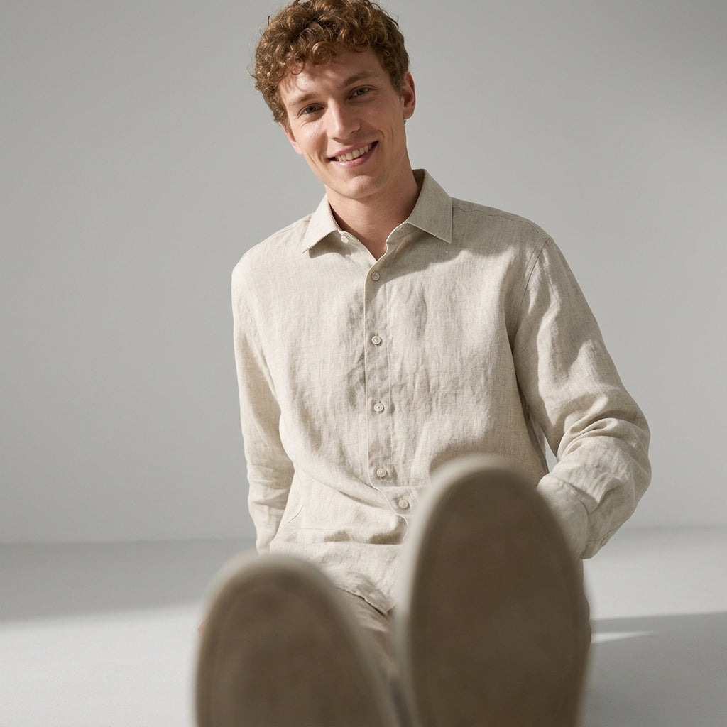 100 % Flax Linen Shirt for Men in Oatmeal Beige