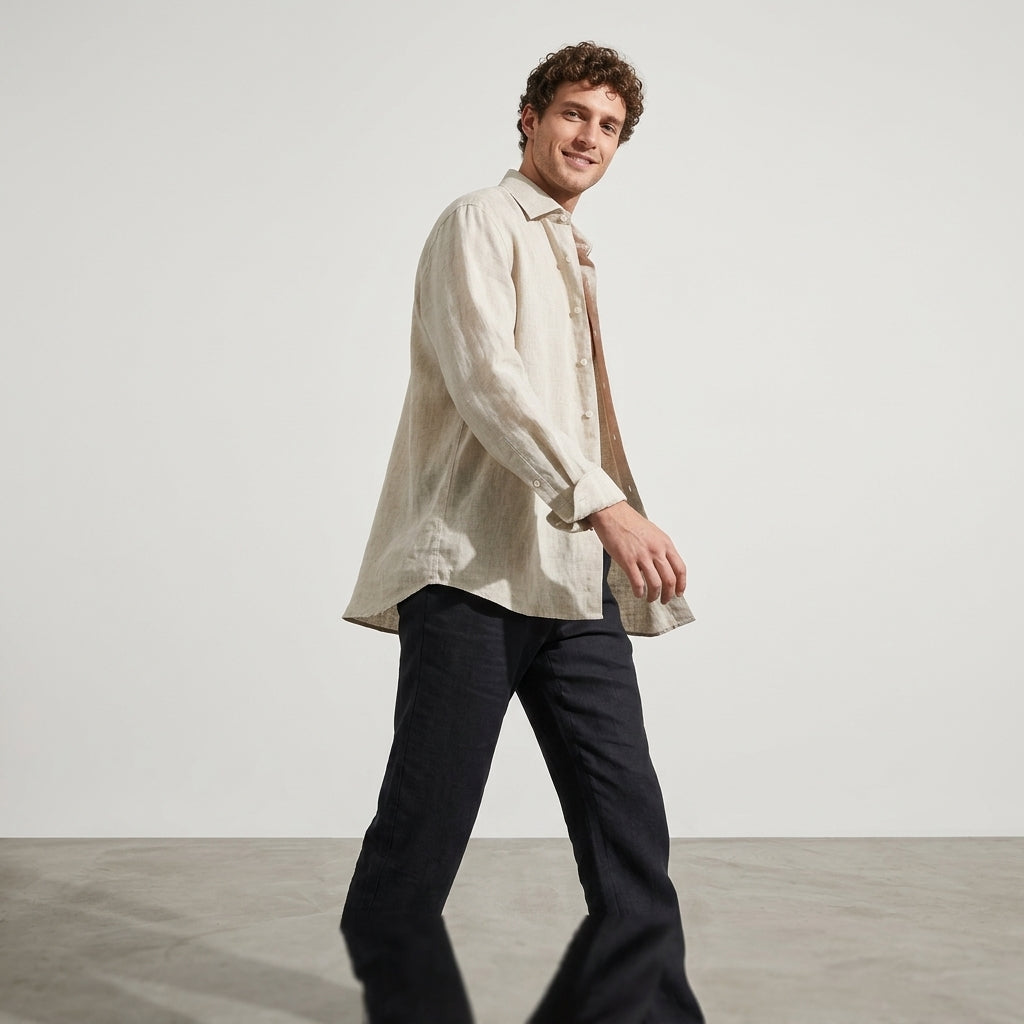 100 % Flax Linen Shirt for Men in Oatmeal Beige