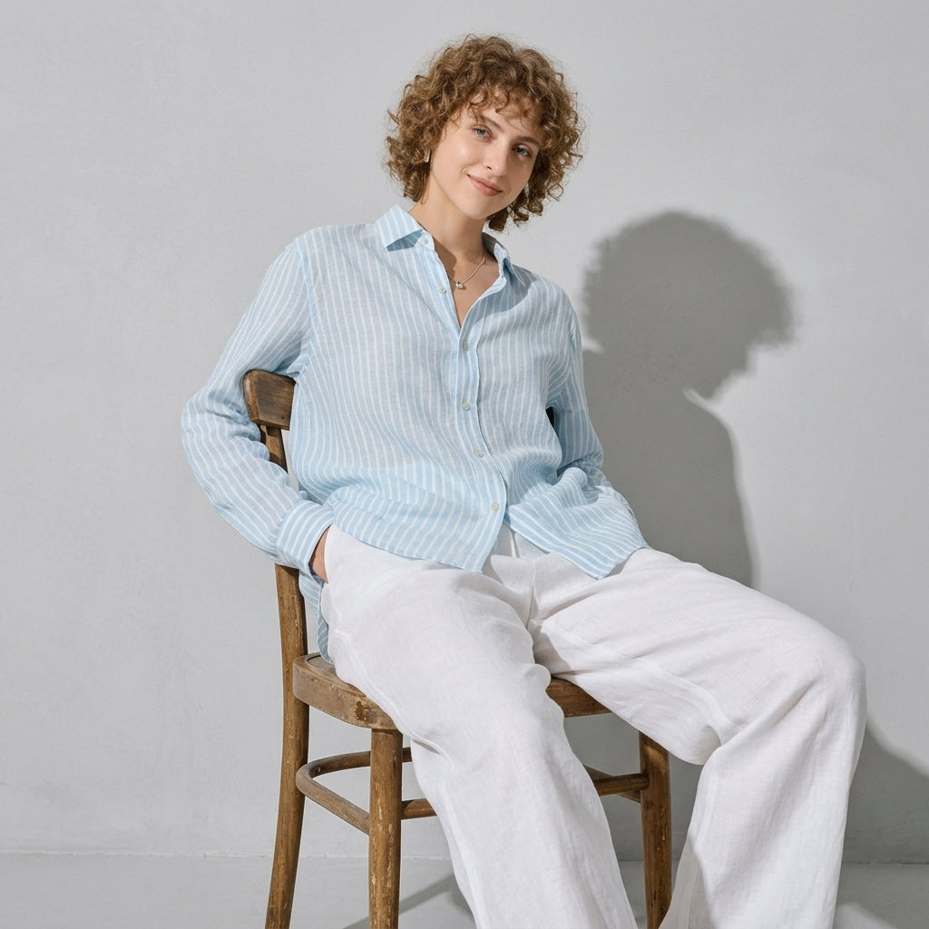 Striped Linen Shirt in Sky Blue
