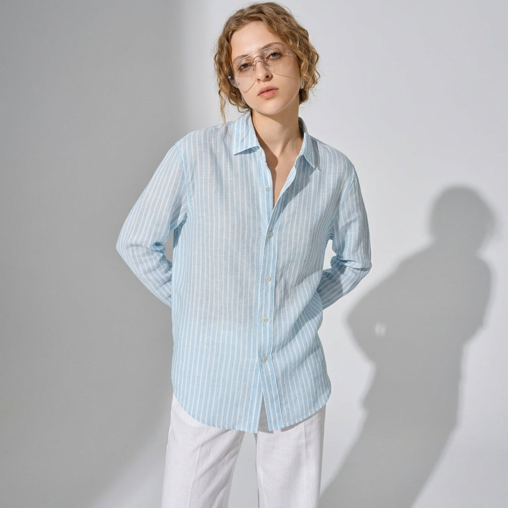 Striped Linen Shirt in Sky Blue