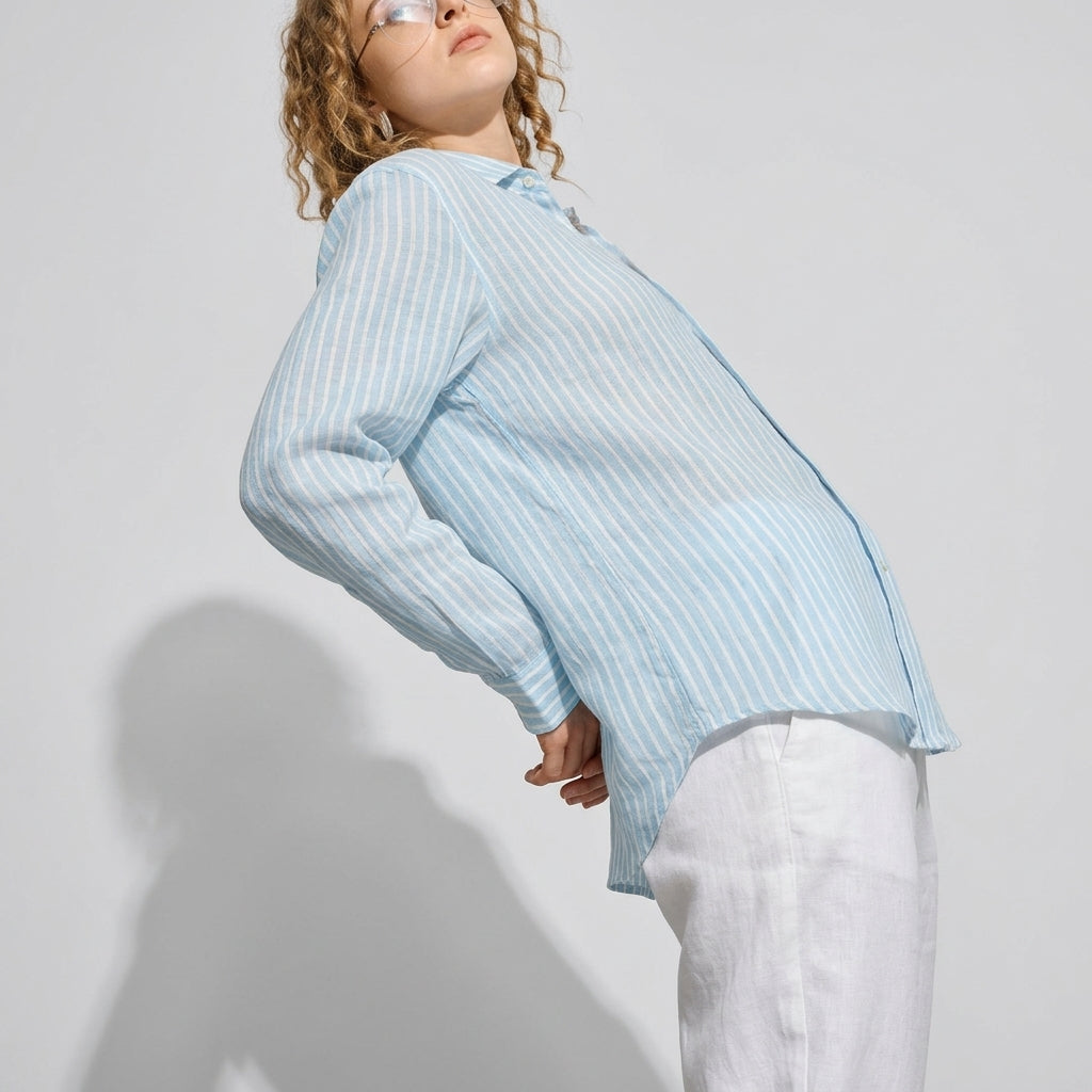 Striped Linen Shirt in Sky Blue