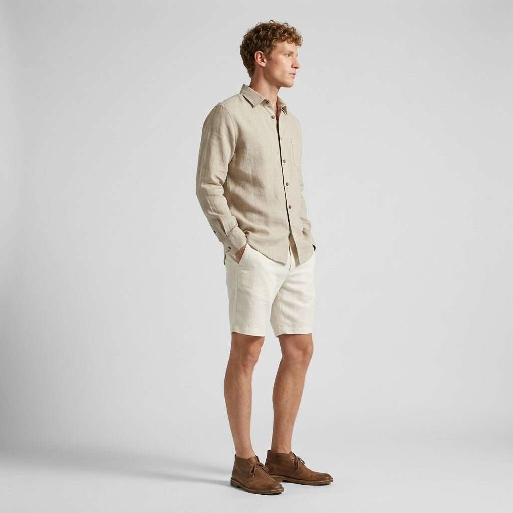 100 % Flax Linen Shirt For Men in Hemp Beige