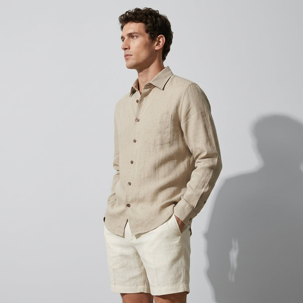 100 % Flax Linen Shirt For Men in Hemp Beige