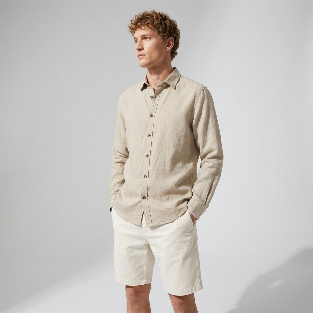 100 % Flax Linen Shirt For Men in Hemp Beige