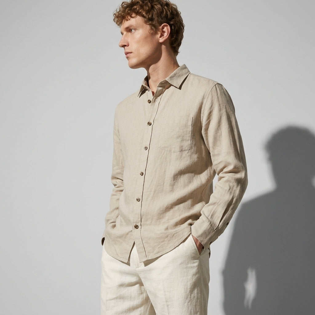 100 % Flax Linen Shirt For Men in Hemp Beige