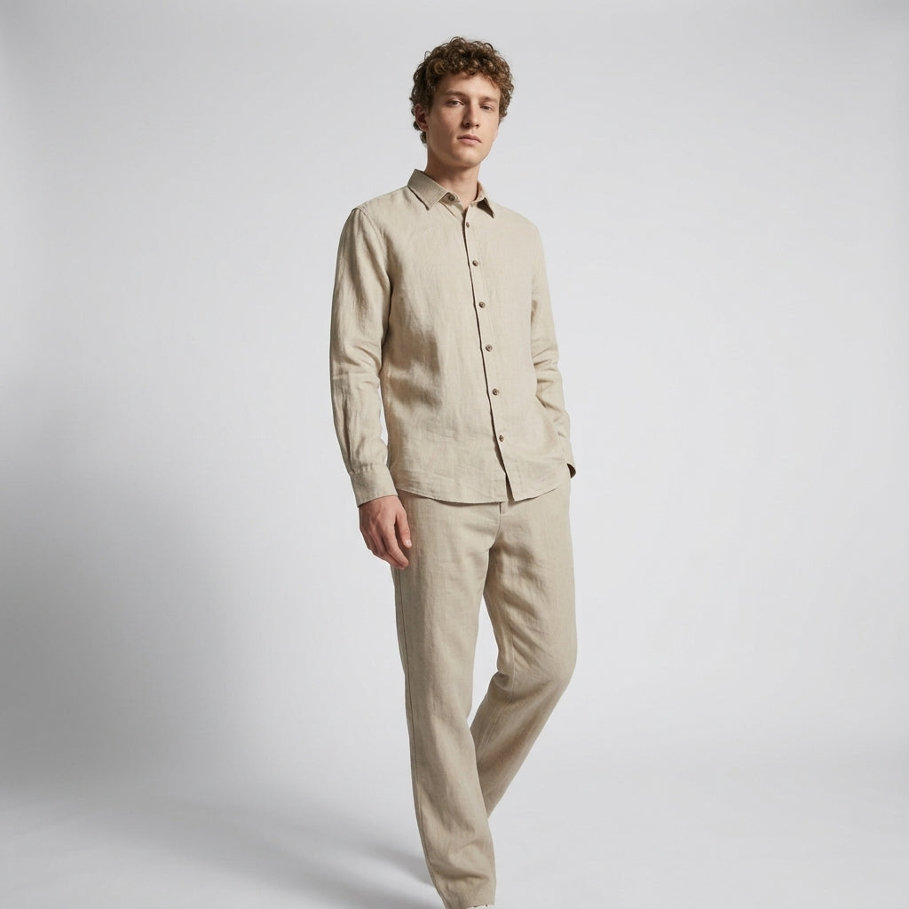 100 % Flax Linen Shirt For Men in Hemp Beige