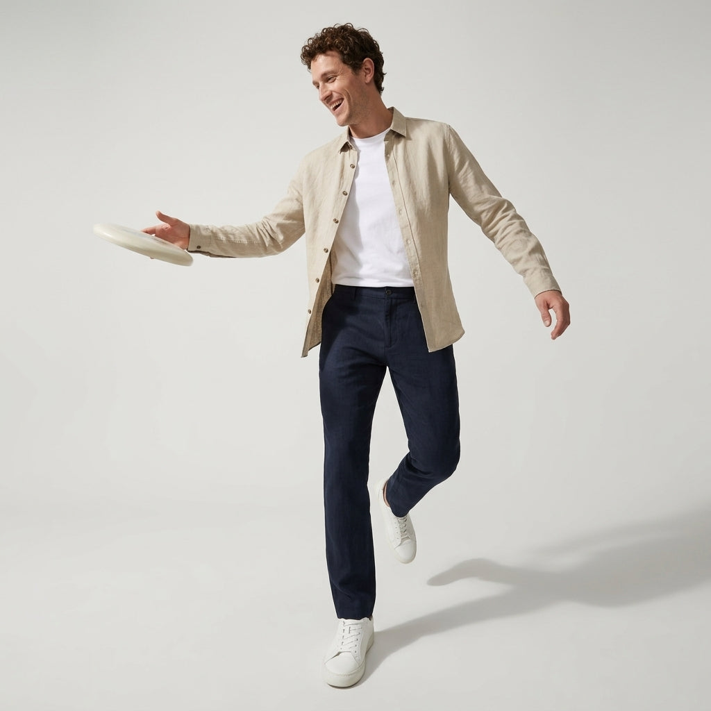 100 % Flax Linen Shirt For Men in Hemp Beige