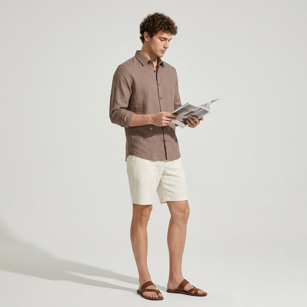 100 % Flax Linen Shirt For Men in Cocoa Tan