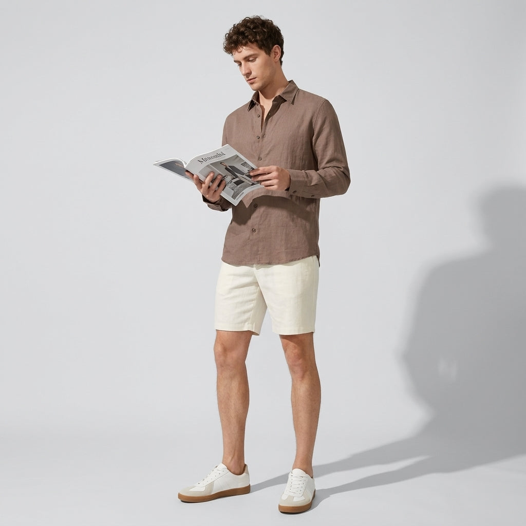 100 % Flax Linen Shirt For Men in Cocoa Tan