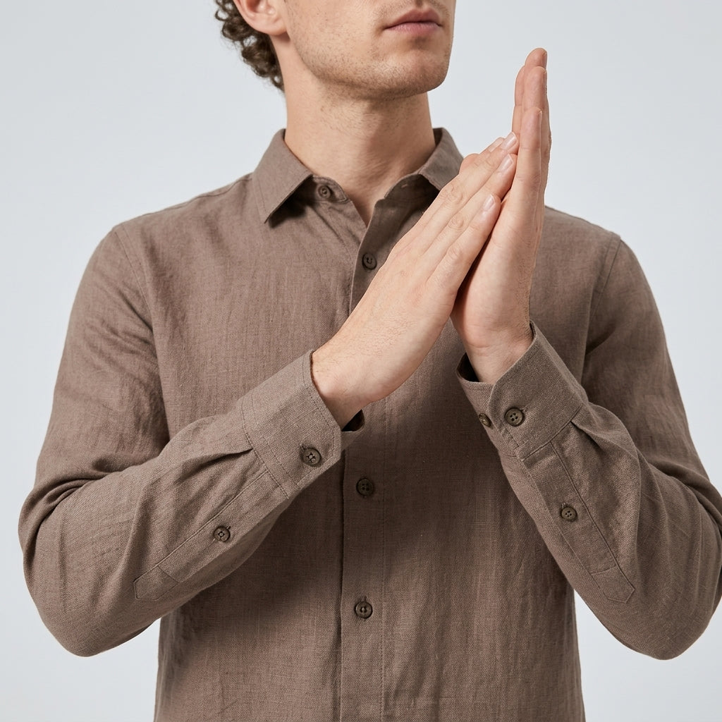 100 % Flax Linen Shirt For Men in Cocoa Tan